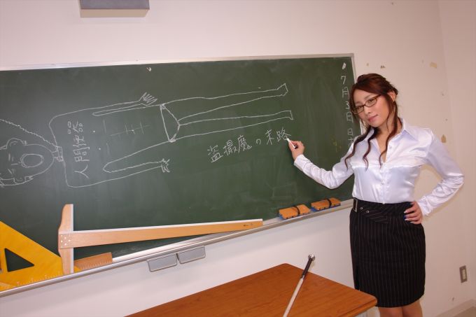 Teacher and blackboard